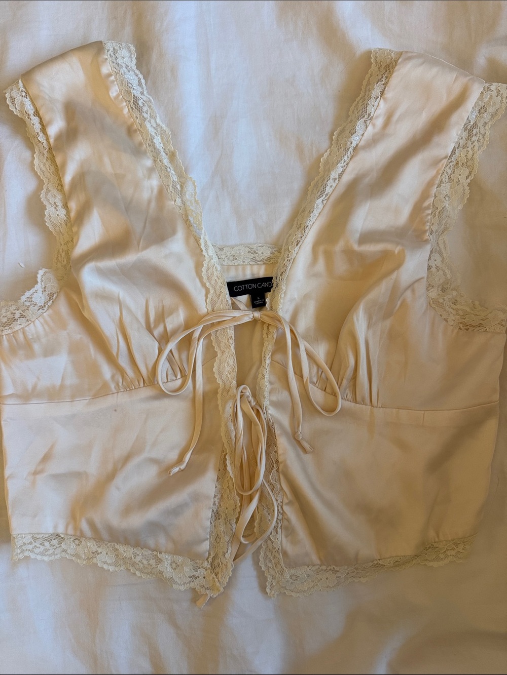 Cotton Candy LA Cream Lace-Trim Tie-Front Bralette